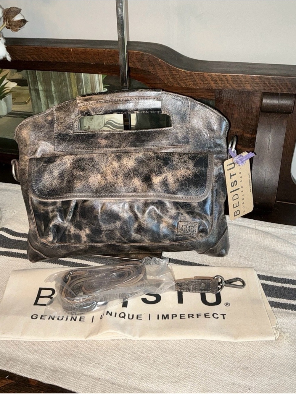 NWT Bed Stu Leather Greenway Handbag Crossbody Bag Black Lux MSRP $265